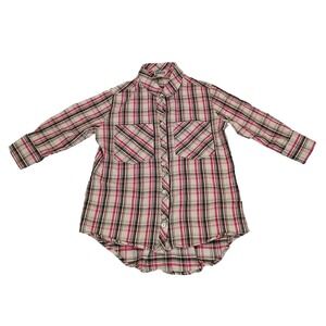 Quiksilver Womens  Button Up Plaid Top Shirt 3/4‎ Sleeves Pink Size XS